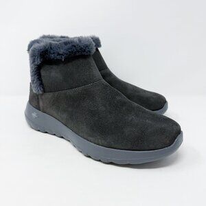 NWOB Skechers Gray Suede Ankle Boots Size 10 Pull On Faux Fur Lining Lightweight